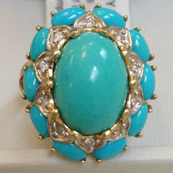 NWT $4,750 LeVian Le Vian Turquoise Diamond 14K Yellow & White Gold Ring Size 7 - Picture 2 of 7